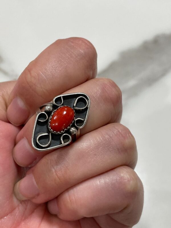 product details: CORAL STONE RING STERLING SILVER photo