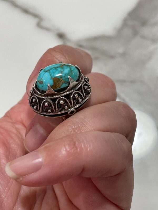 product details: FILIGREE STERLING SILVER SETTING RING W/ TURQUOISE CABOCHON STONE photo