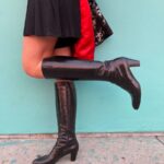 AS IS KNEE HIGH SHINY ITALIAN LEATHER BOOTS FAUX SNAKESKIN EMBOSSED DETAILS