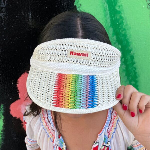product details: AMAZING 1980S EMBROIDERED HAWAII RAINBOW LOGO VISOR RED photo