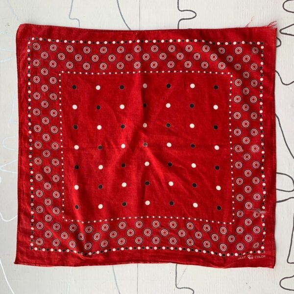 product details: FAST COLOR FUN AND FUNKY CIRCLES AND DOTS RED BANDANA photo