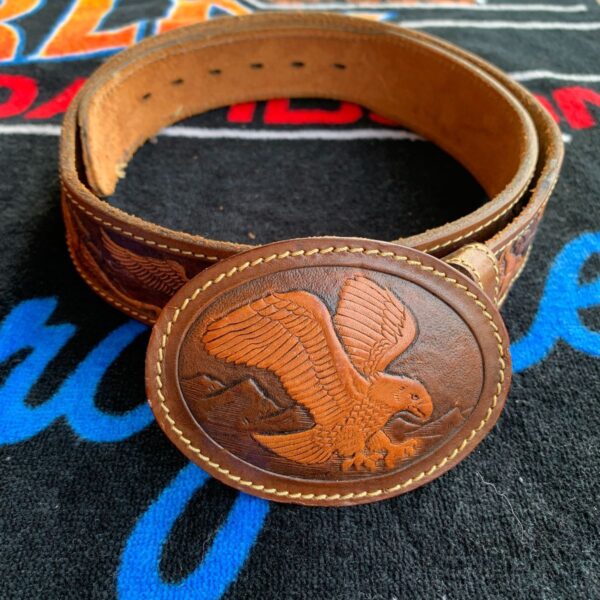 product details: AWESOME EMBOSSED & TOOLED LEATHER BELT & BUCKLE EAGLE DESIGN photo