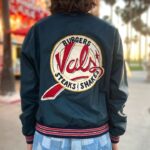 VALS BURGERS STEAKS & SHAKES CHAIN STITCH BACK PATCH CONTRAST TRIM SNAP CLOSURE BOMBER JACKET