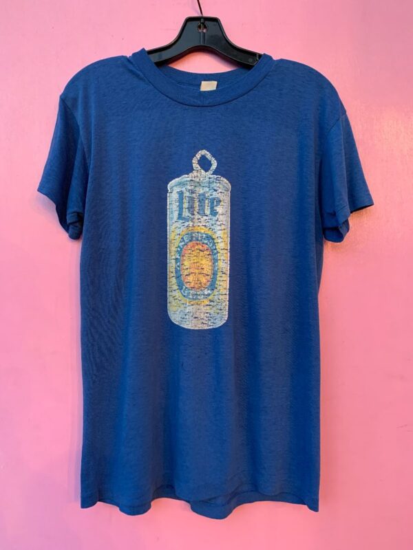 product details: PAPER THIN CRACKLED GRAPHIC MILLER LITE A FINE PILSNER BEER T-SHIRT photo