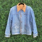 DISTRESSED WRANGLER DENIM JACKET WITH CORDUROY COLLAR AND SHERPA LINED