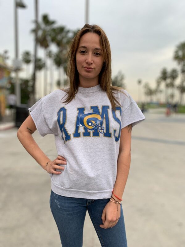 product details: RETRO RAMS CREWNECK SWEATSHIRT WITH 1/4 LENGTH CROPPED SLEEVE photo
