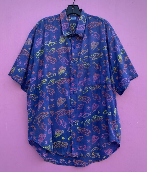 product details: AWESOME 1990S SHORT SLEEVE BUTTON UP SHIRT WITH TURTLES, SHELLS, AND FISH photo