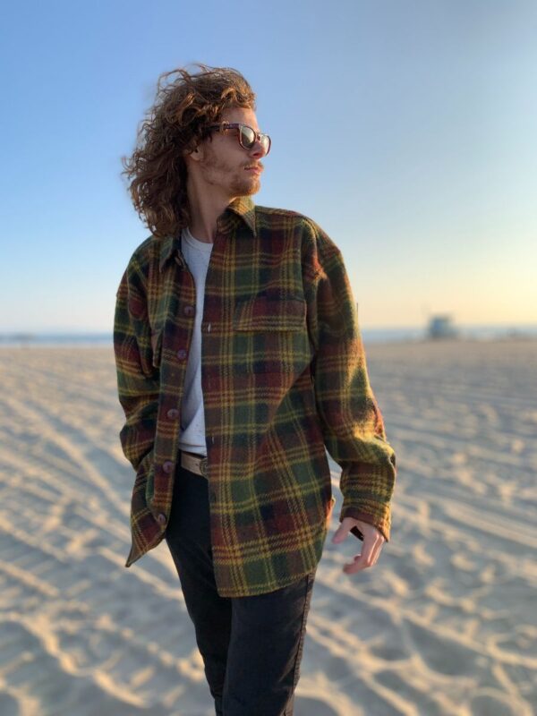 product details: 1990S DEADSTOCK HEAVY SUPER THICK WOOL GREEN PLAID FLANNEL COAT photo