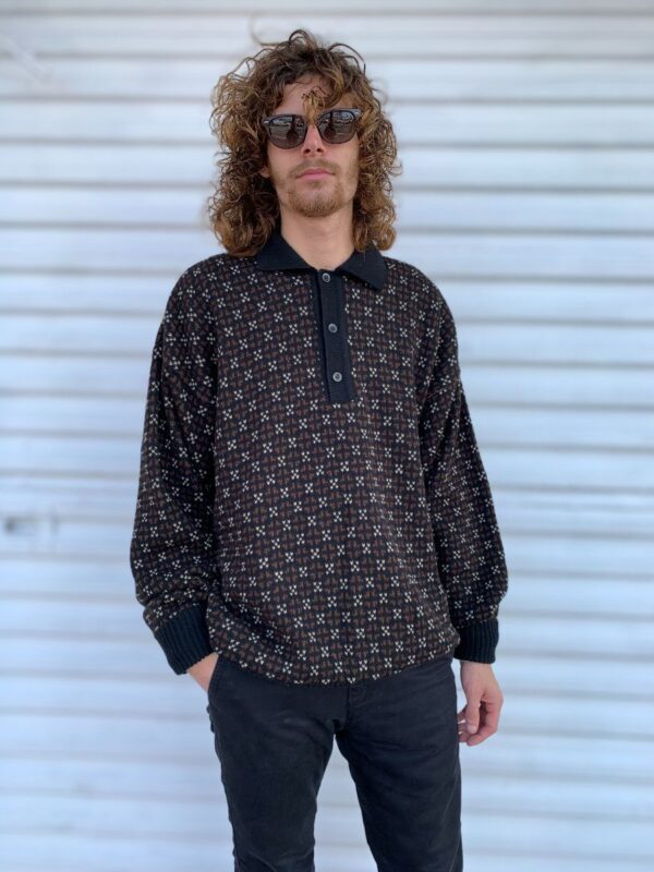 product details: 1990S DEADSTOCK SOFT KNIT WOOL 1/4 BUTTON UP SWEATER WITH COLLAR photo