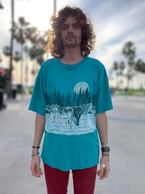 product details: SLOUCHY BAGGY 1990S HOWLING WOLVES UNDER THE MOON GRAPHIC T-SHIRT photo