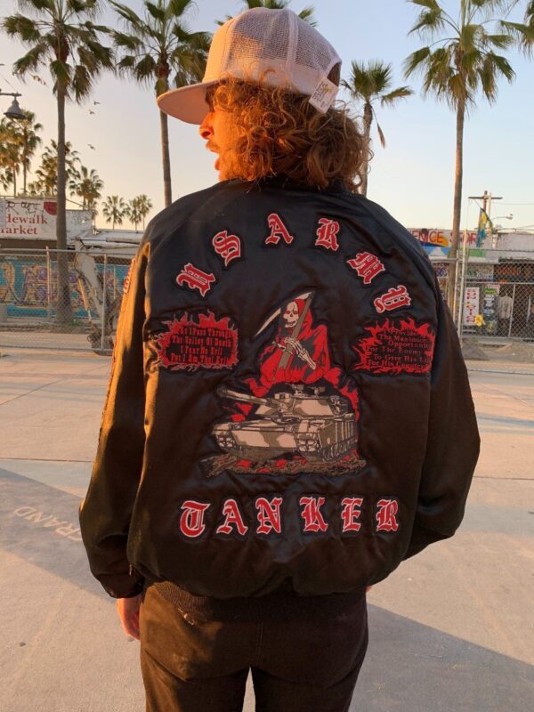 product details: RAD U.S ARMY TANKER JACKET WITH ALLOVER EMBROIDERY AND PATCHES GRIM REAPER photo