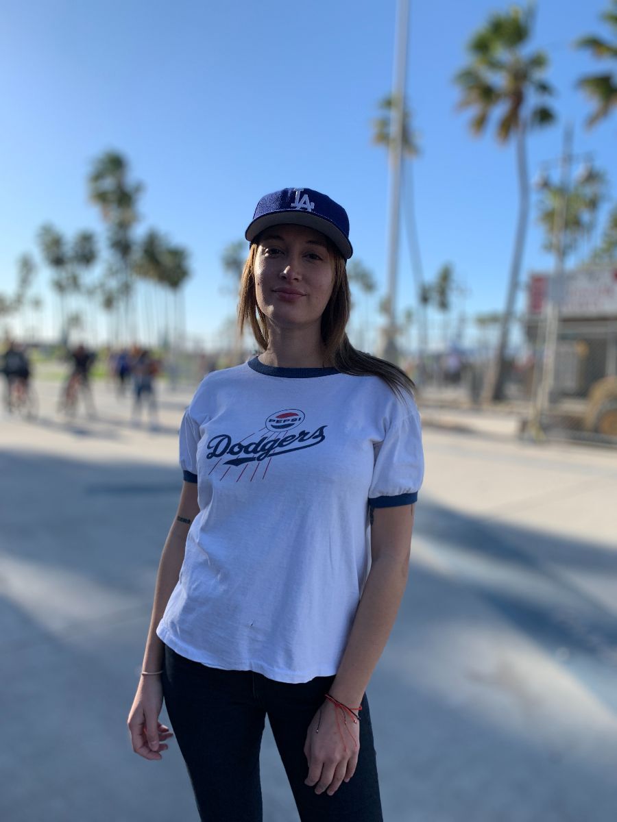 Mlb Los Angeles Dodgers Vintage Logo Ringer Tee T-shirt