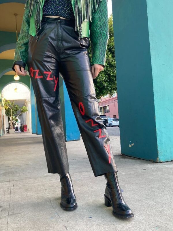 product details: 11-28 LEATHER OZZY DIY PATCH HIGH WAISTED PANTS photo