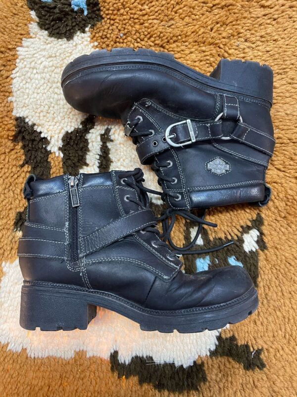 product details: AS-IS STRAP N BUCKLE HARLEY BOOTS RAISED HEEL photo