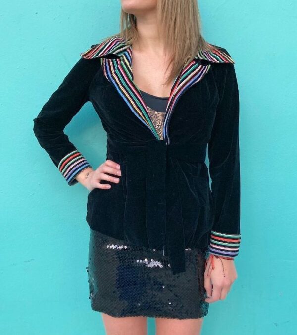 product details: UNREAL VELOUR JACKET MULTI COLORED STRIPED COLLAR AND CUFFS photo