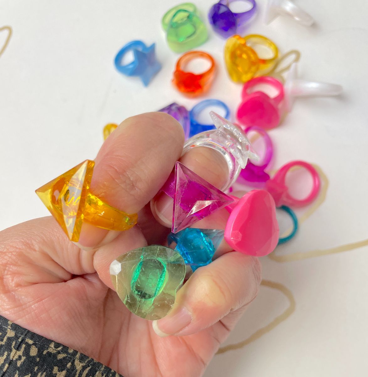 Fun Bright! Geometric Colorful Candy Clear Plastic Rings