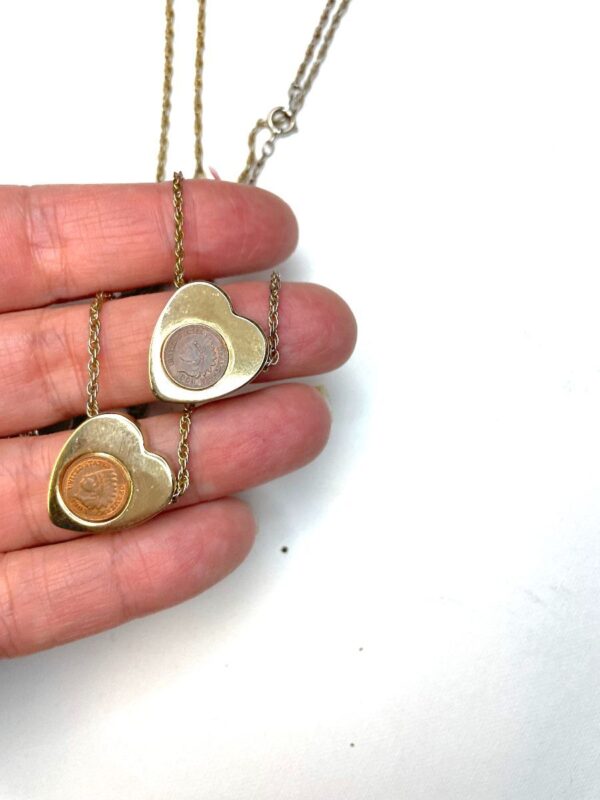 product details: EMBEDDED MINI COPPER COIN HEART PENDANT photo