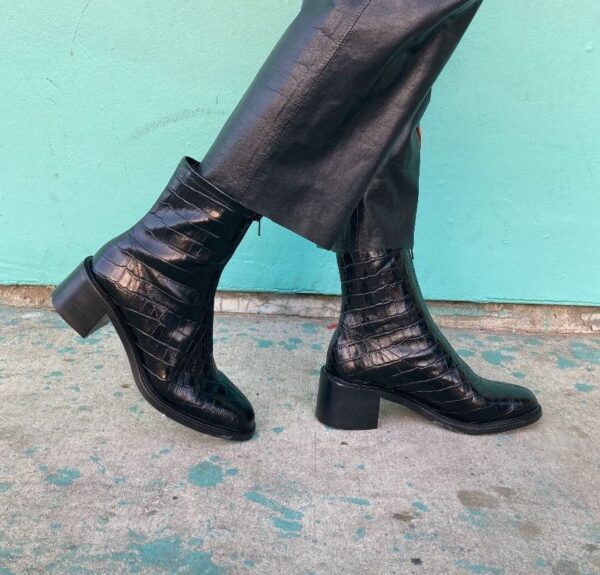 product details: BRUNA CROC-EMBOSSED BOOTS FULL ZIP FRONT CHUNKY HEEL photo