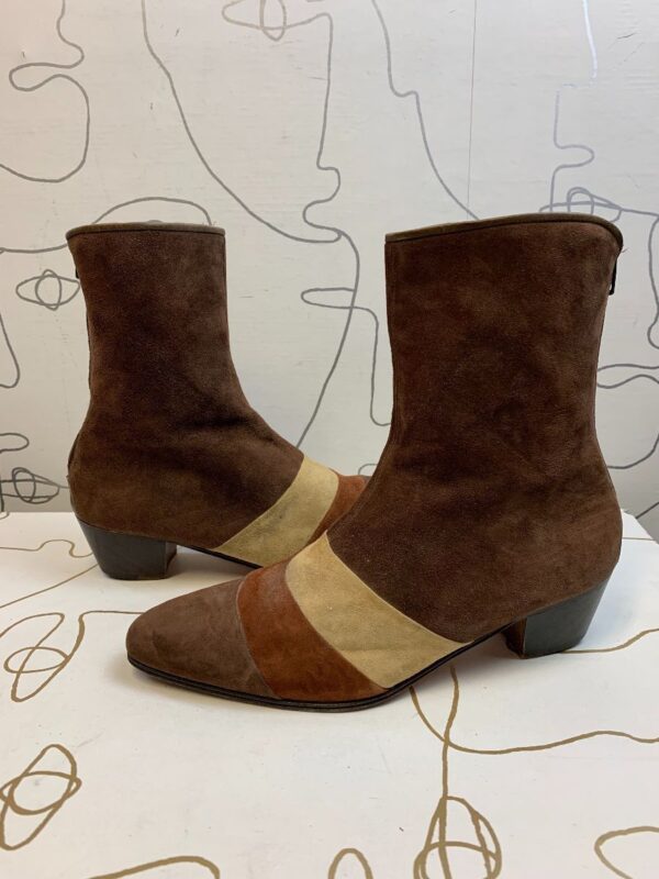 product details: RARE AND GORGEOUS MENS 1970S TRI TONE STRIPED SUEDE CALF BOOTS FULL BACK ZIP photo