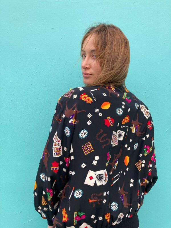 product details: SILK BOMBER JACKET ALL OVER CASINO GAMBLING GRAPHIC PRINT photo