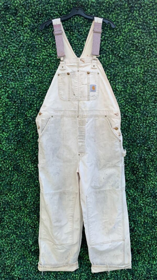 product details: KILLER SUPER BLEACHED OUT SUN FADED CARHARTT WORKWEAR OVERALLS AS-IS photo