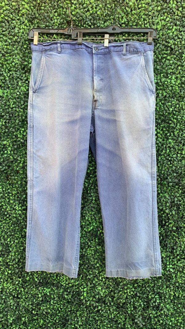 product details: RAD FADED AND DISTRESSED VINTAGE FRENCH WORKWEAR PANTS WITH CARPENTER SIDE POCKETS photo