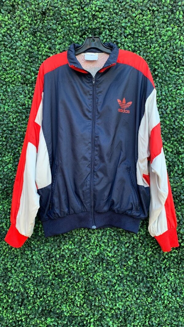 product details: RETRO ADIDAS COLOR-BLOCK ATHLETIC ZIPUP WINDBREAKER RIBBED CUFFS photo