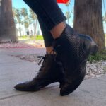 BASKET WEAVE LACE UP VICTORIAN STYLE POINTED TOE HEELED LEATHER BOOTS BOOTIES