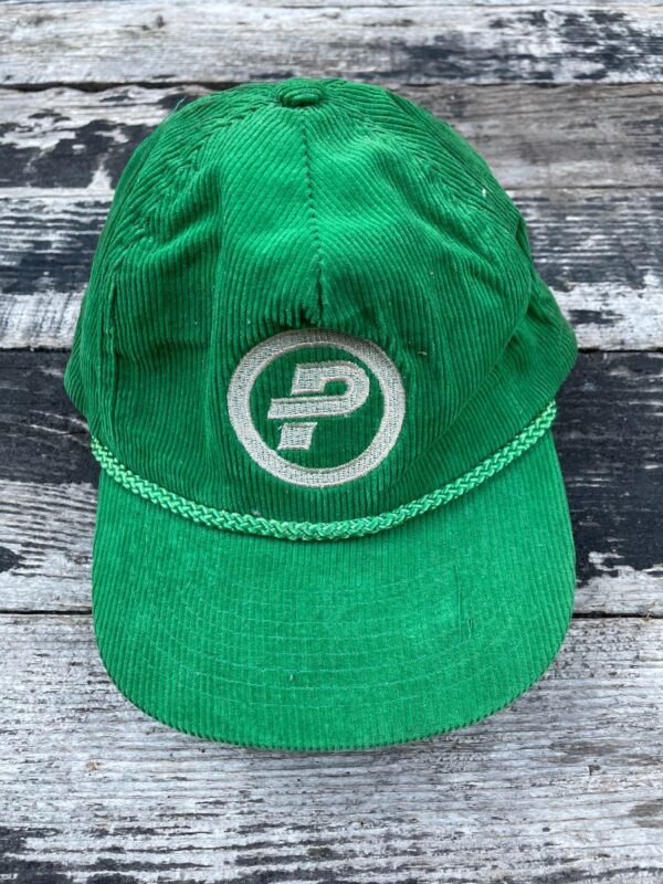 product details: RETRO LIGHT GREEN CORDUROY HAT WITH EMBROIDERED P LOGO photo