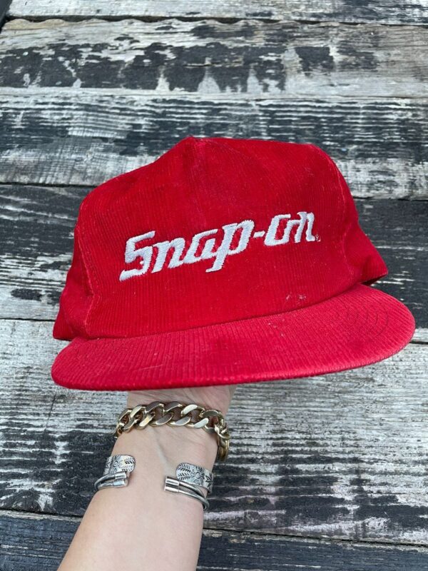 product details: COOL VINTAGE CORDUROY SNAPBACK HAT WITH EMBROIDERED SNAP ON RACING LOGO photo