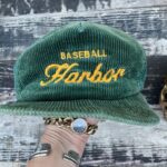 AS-IS VINTAGE CORDUROY SNAPBACK HAT WITH EMBROIDERED BASEBALL HARBOR