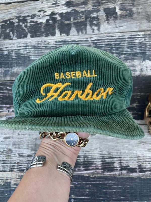 product details: AS-IS VINTAGE CORDUROY SNAPBACK HAT WITH EMBROIDERED BASEBALL HARBOR photo
