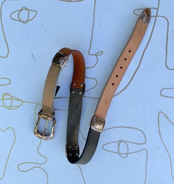 product details: BRIGHTON THICK LEATHER BELT W/ METAL FLORAL PIECES photo