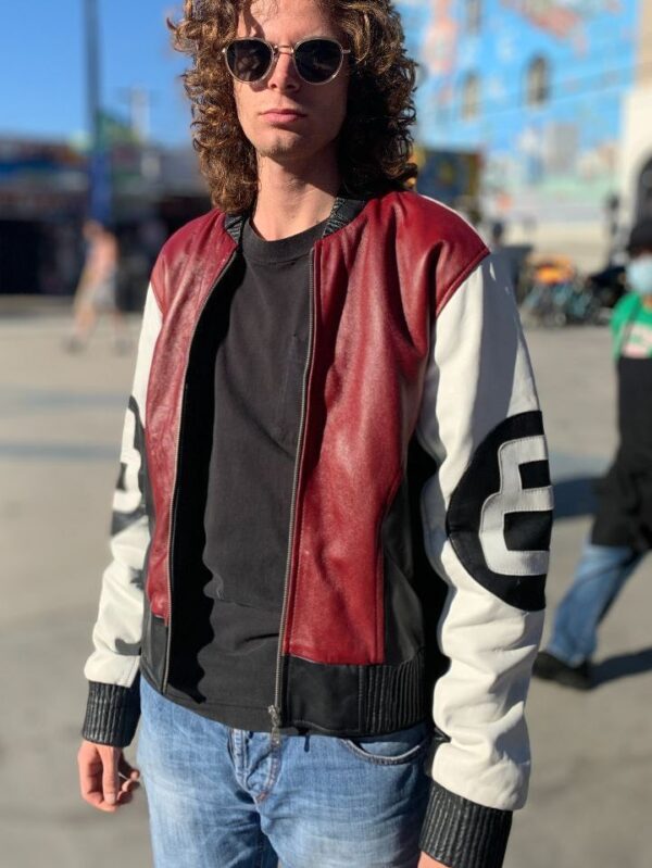 product details: VINTAGE 1990S COLOR BLOCK LUCKY 8 BALL LEATHER JACKET photo