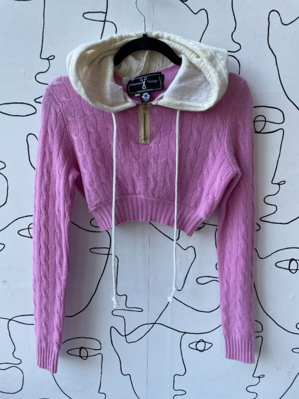 product details: ADORABLE SUPER SOFT CASHMERE BLEND KNIT CROPPED HOODED TOP photo