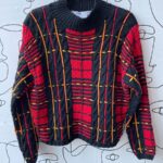 11-10 HAND KNIT CABLE PLAID CROPPED MOCK NECK CHUNKY SWEATER