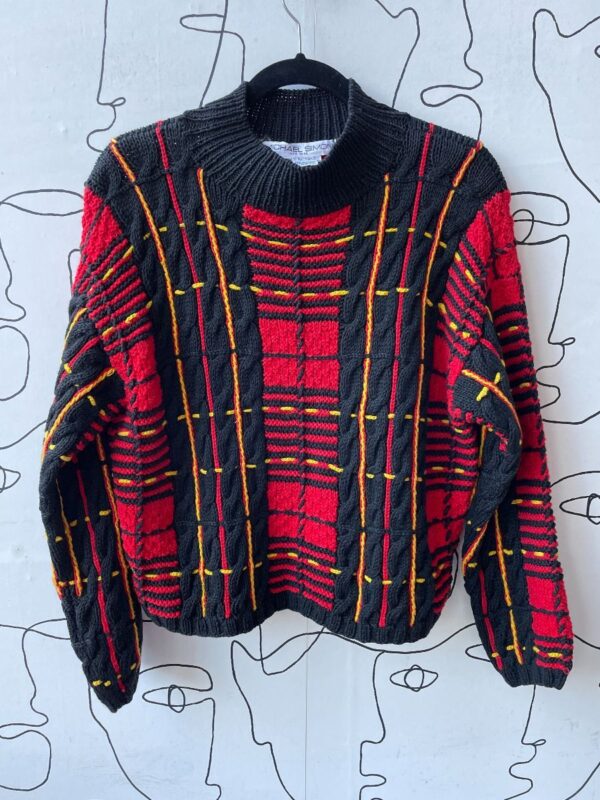 product details: 11-10 HAND KNIT CABLE PLAID CROPPED MOCK NECK CHUNKY SWEATER photo