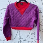 CUTE RECONSTRUCTED CROPPED QUILTED CREWNECK SWEATSHIRT CONTRAST COLORING