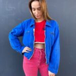2-40 AS IS UNIQUE CROPPED COTTON FRENCH WORKWEAR ZIP UP DENIM JACKET