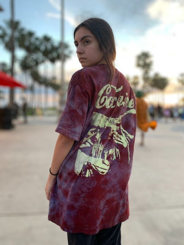 product details: TIE DYE ROLLING STONES ROSE BOWL COCAINE HAND PAINTED T-SHIRT photo