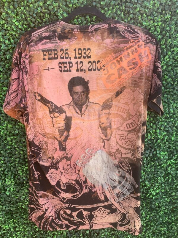 product details: JOHNNY CASH MIDDLE FINGER COLLAGE BLEACHED OUT T-SHIRT HAND-SCREENED photo