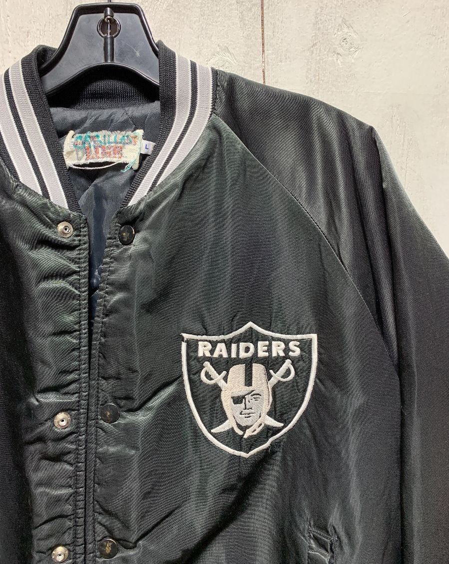 Nfl Los Angeles Raiders Satin Button Up Jacket W/ Spellout Letters