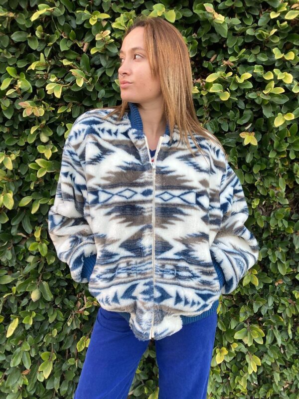 product details: AWESOME 1990S GEOMETRIC DESIGN FUZZY BOMBER JACKET photo