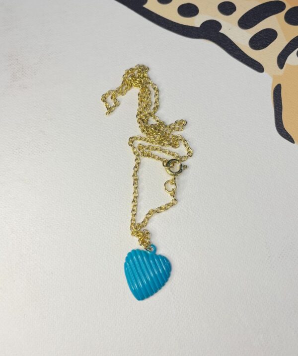 product details: TEAL HEART CHARM NECKLACE THIN CHAIN *DEADSTOCK photo