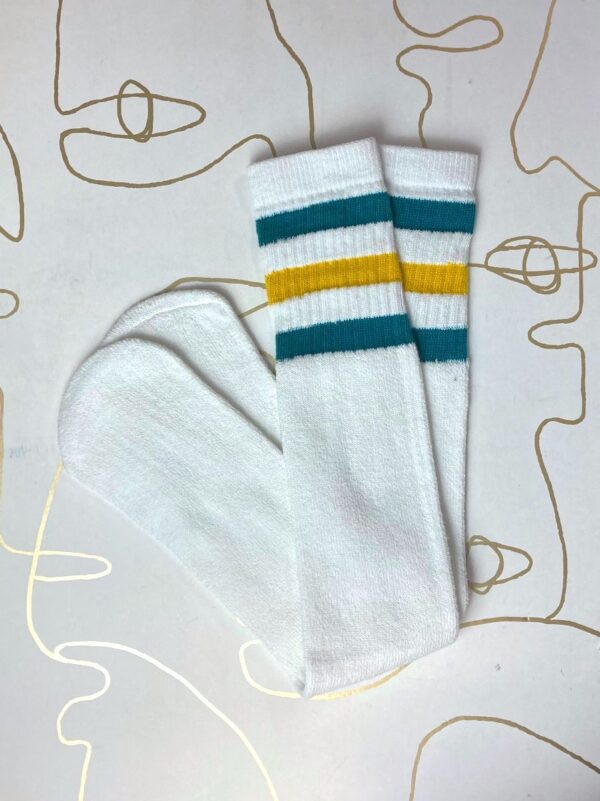 product details: GREEN & YELLOW STRIPED 1970S ROLLER-DISCO TUBE SOCKS photo