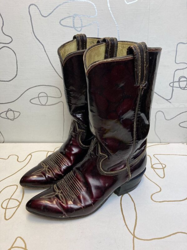 product details: 2-42 AS IS SHINY LEATHER POINTED TOE COWBOY BOOTS photo