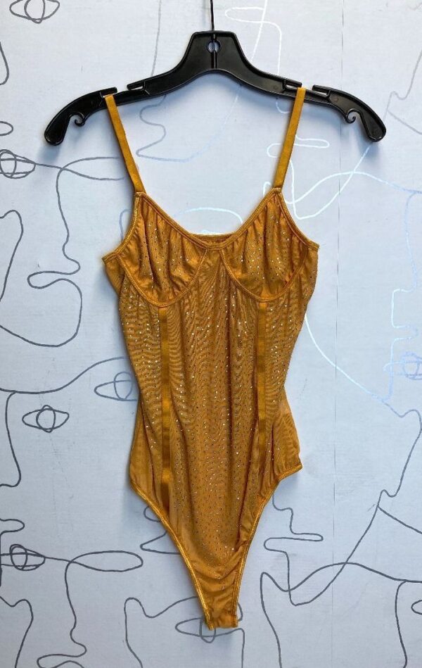 product details: RAD SHEER MESH FULLY HOTFIX RHINESTONE BODYSUIT photo