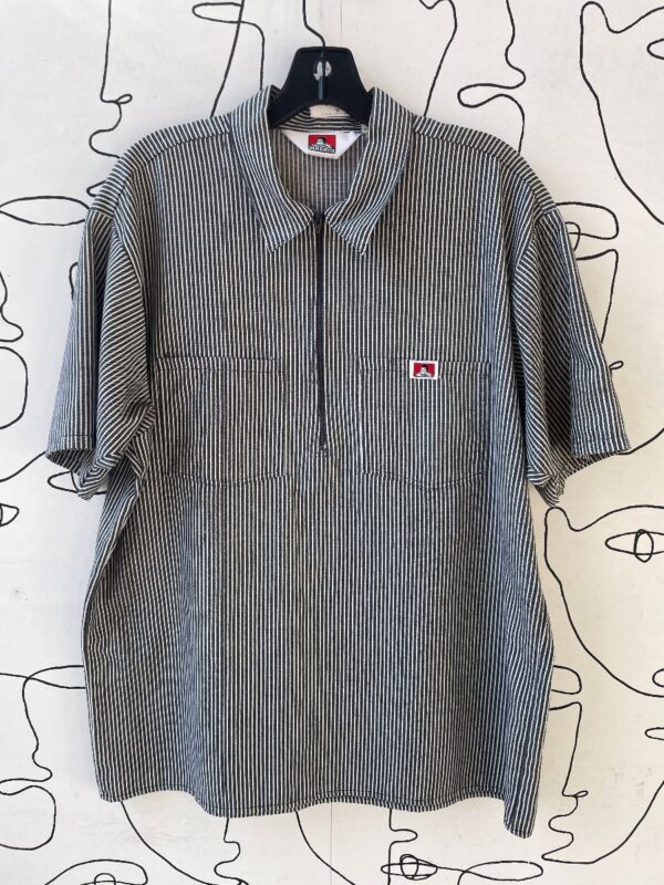 product details: AS-IS QUARTER ZIP STRIPED UNIFORM WORKWEAR COLLARED SHIRT photo