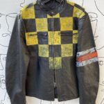HAND PAINTED CHECKERED RACING STRIPE CUSTOM LEATHER JACKET