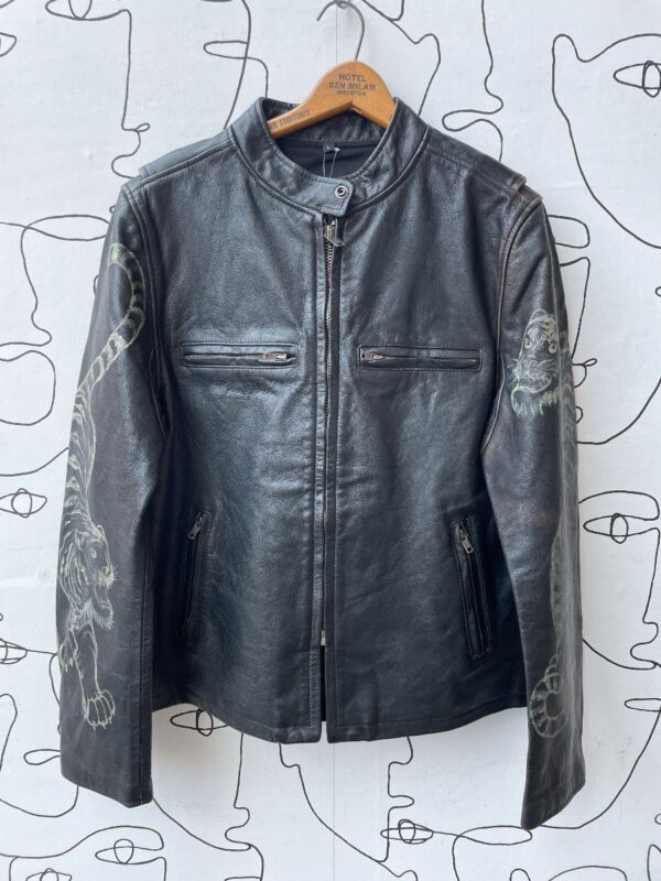 product details: HAND PAINTED TIGERS CUSTOM LEATHER JACKET photo